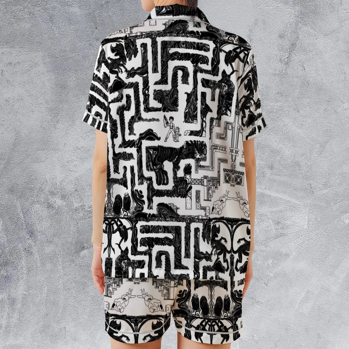 Satin Short-Sleeve Pajamas Set - KUNUMM2E