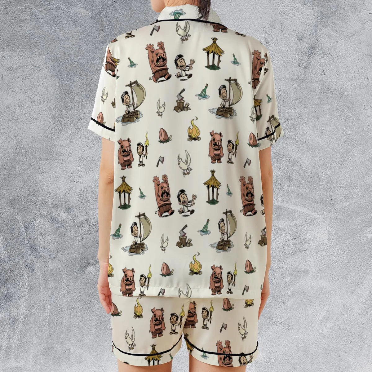 Satin Short-Sleeve Pajamas Set - DYB4GKR5