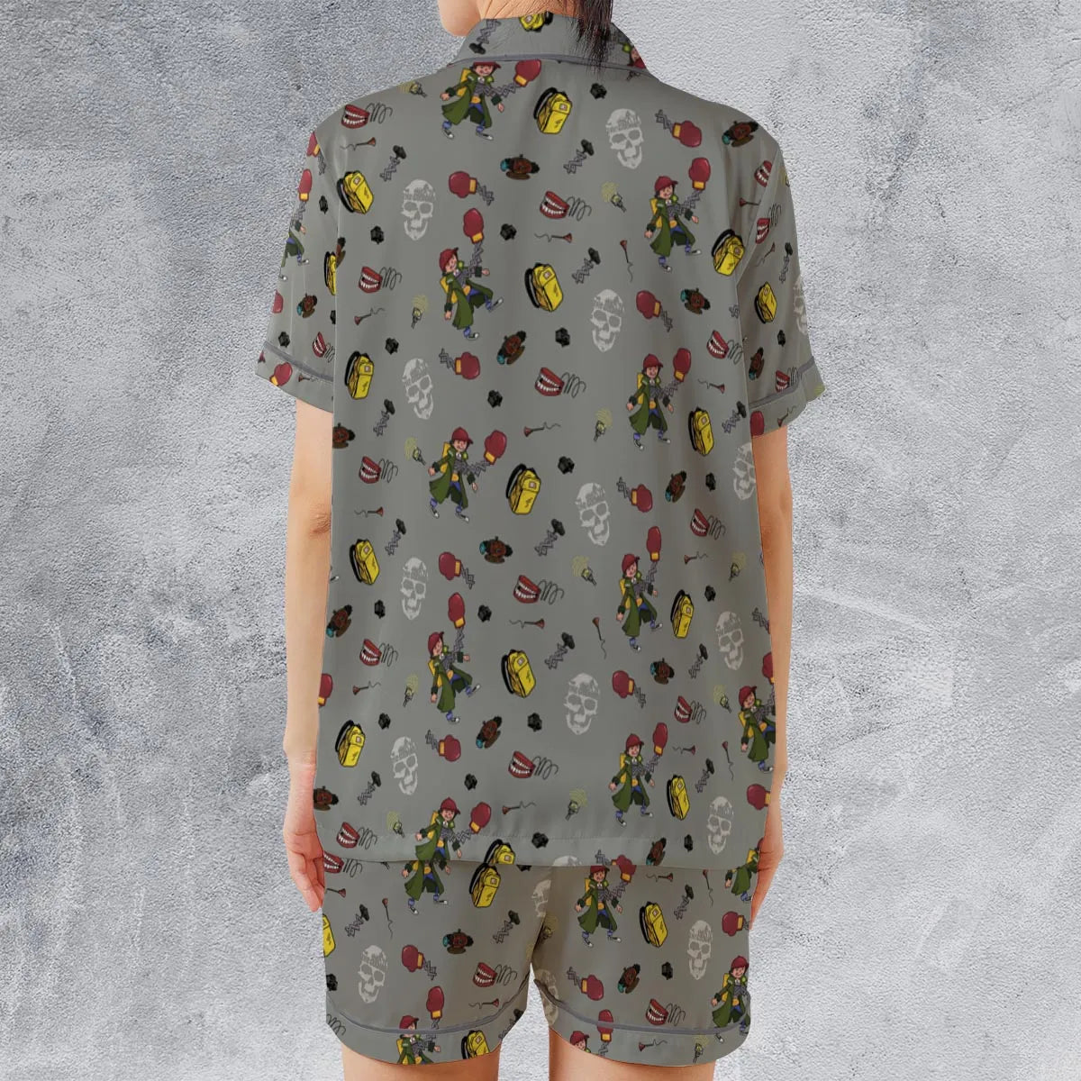 Satin Short-Sleeve Pajamas Set - Q6JNFEXD