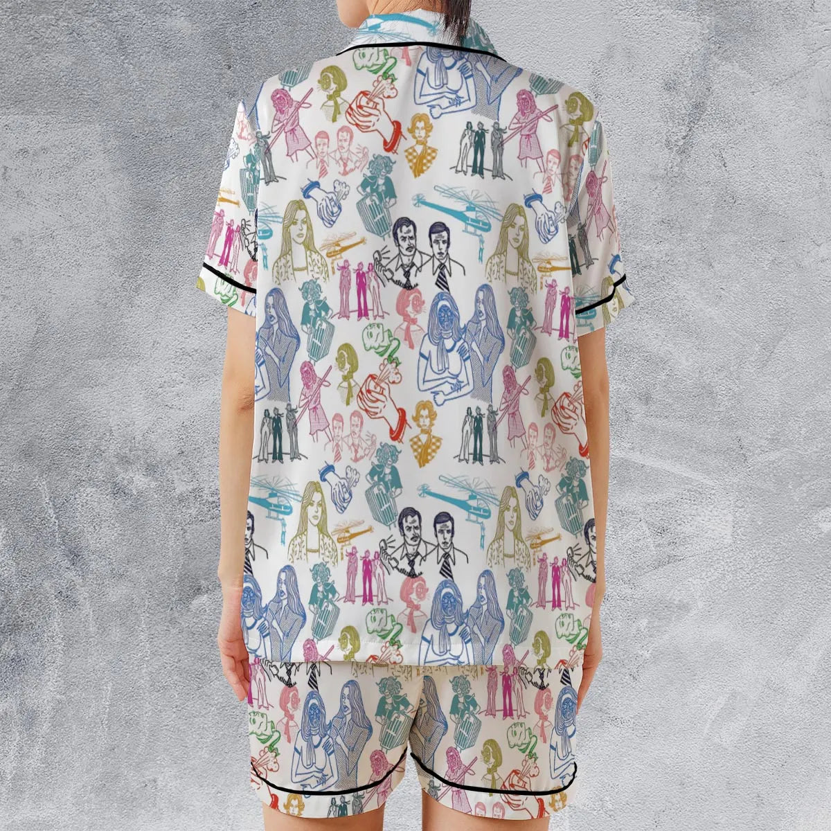 Satin Short-Sleeve Pajamas Set - EJCGEXZ2