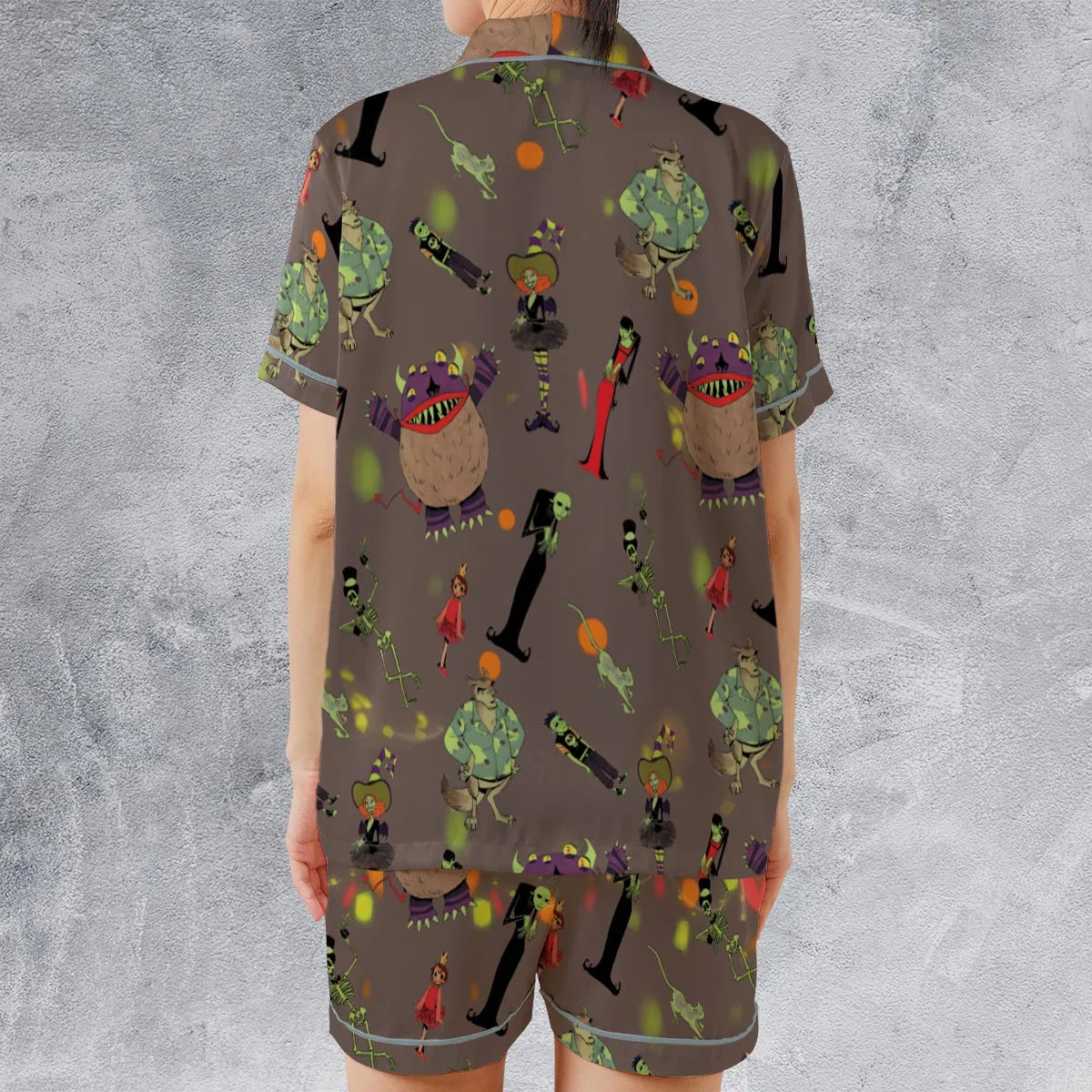 Satin Short-Sleeve Pajamas Set - B74HN5QC