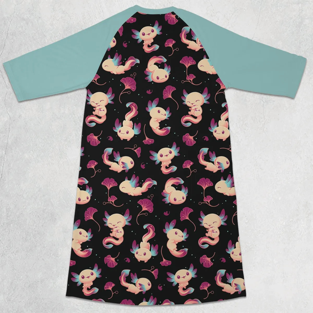 Axolotl Wonders Cute Salamanders Pattern 3/4 Sleeve Raglan Dress