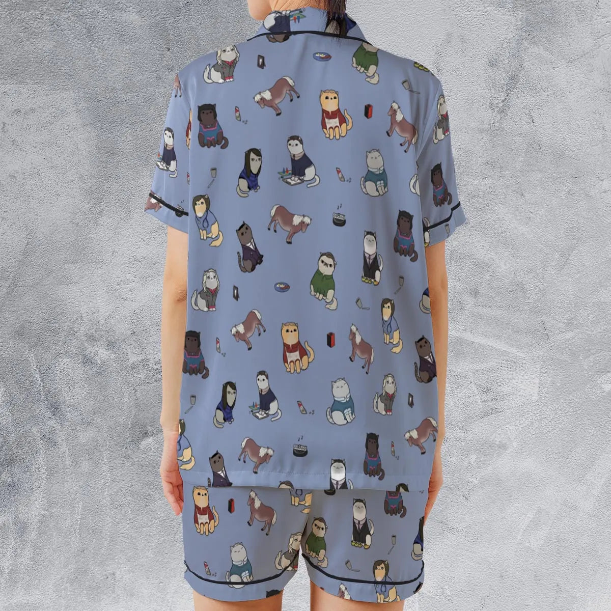 Satin Short-Sleeve Pajamas Set - 64CJET55