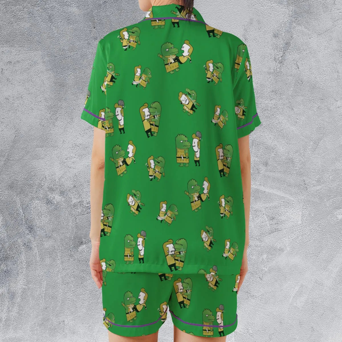 Satin Short-Sleeve Pajamas Set - Q6U4RQVZ