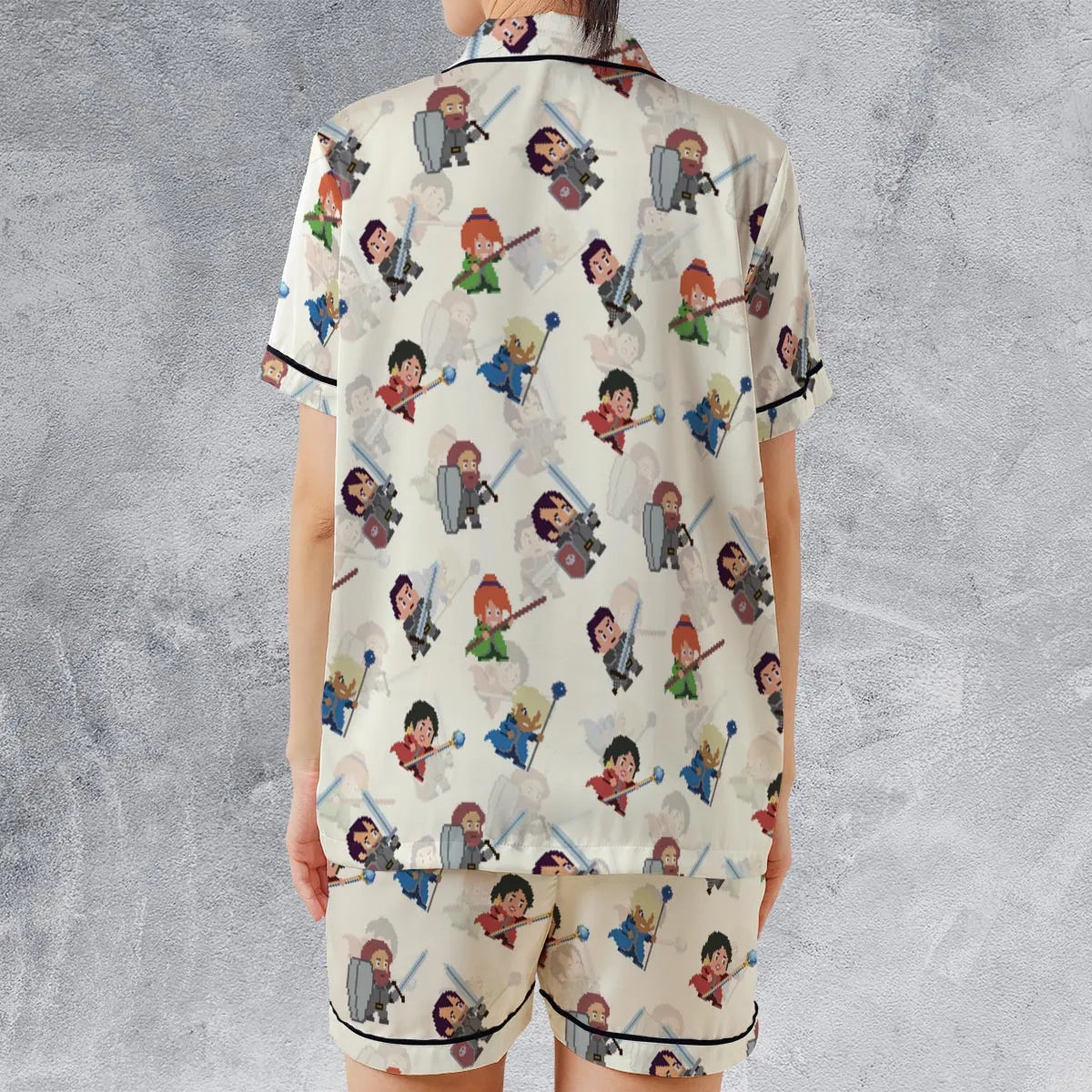 Satin Short-Sleeve Pajamas Set - MTBUWAUU