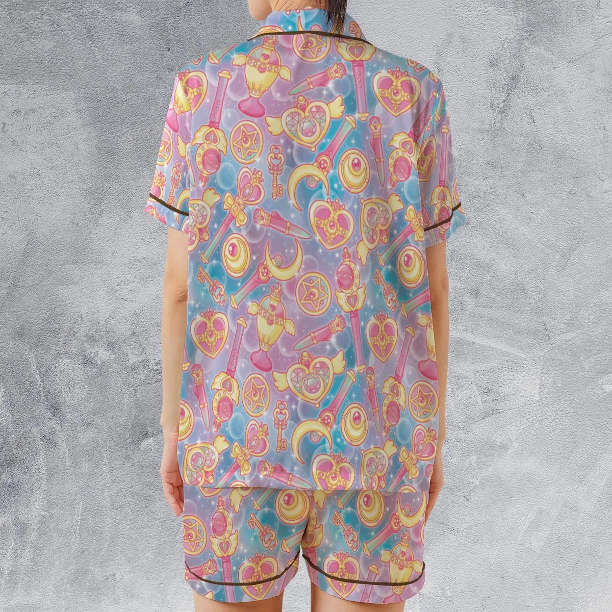 Satin Short-Sleeve Pajamas Set - J2AUA97U