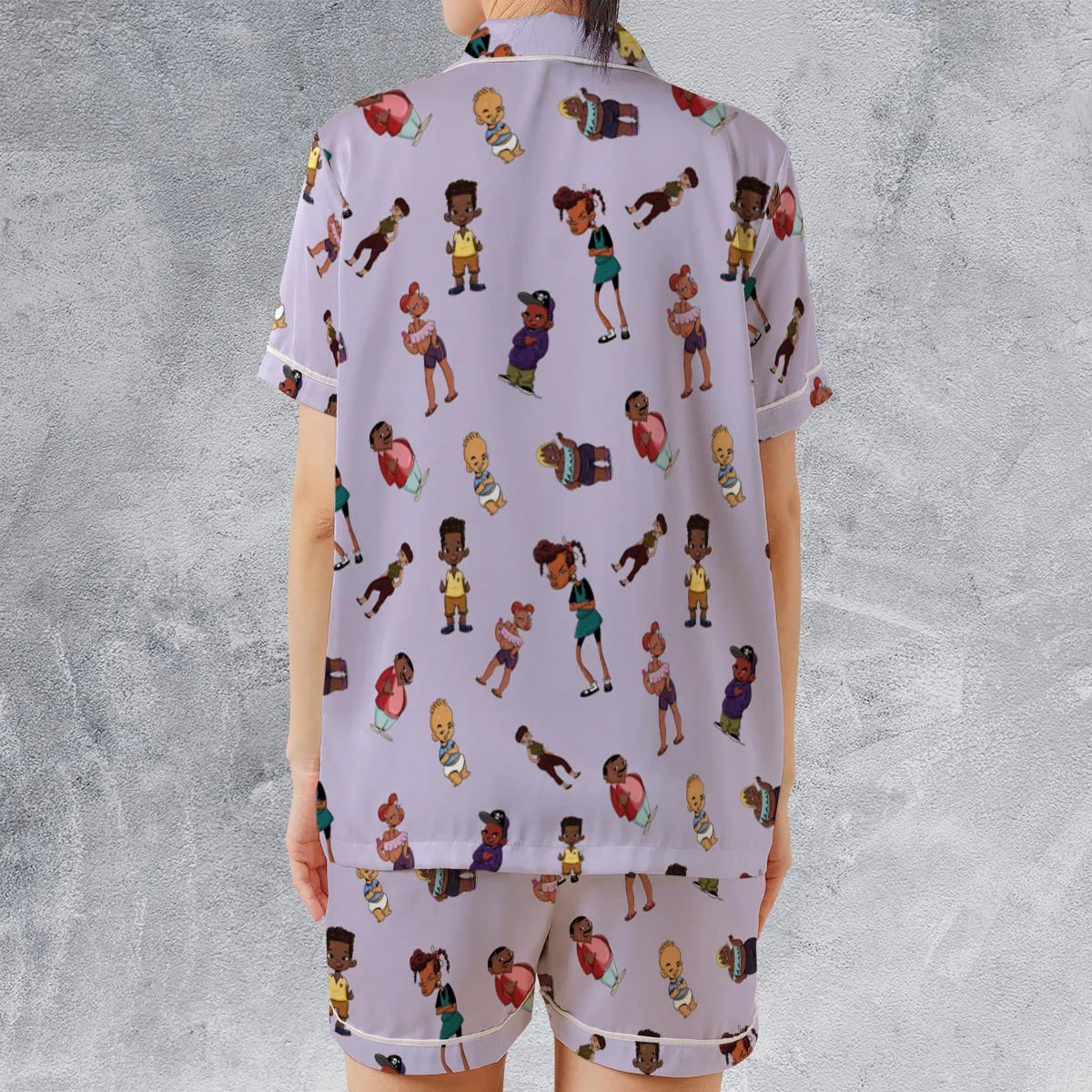 Satin Short-Sleeve Pajamas Set - TSTKPTBH