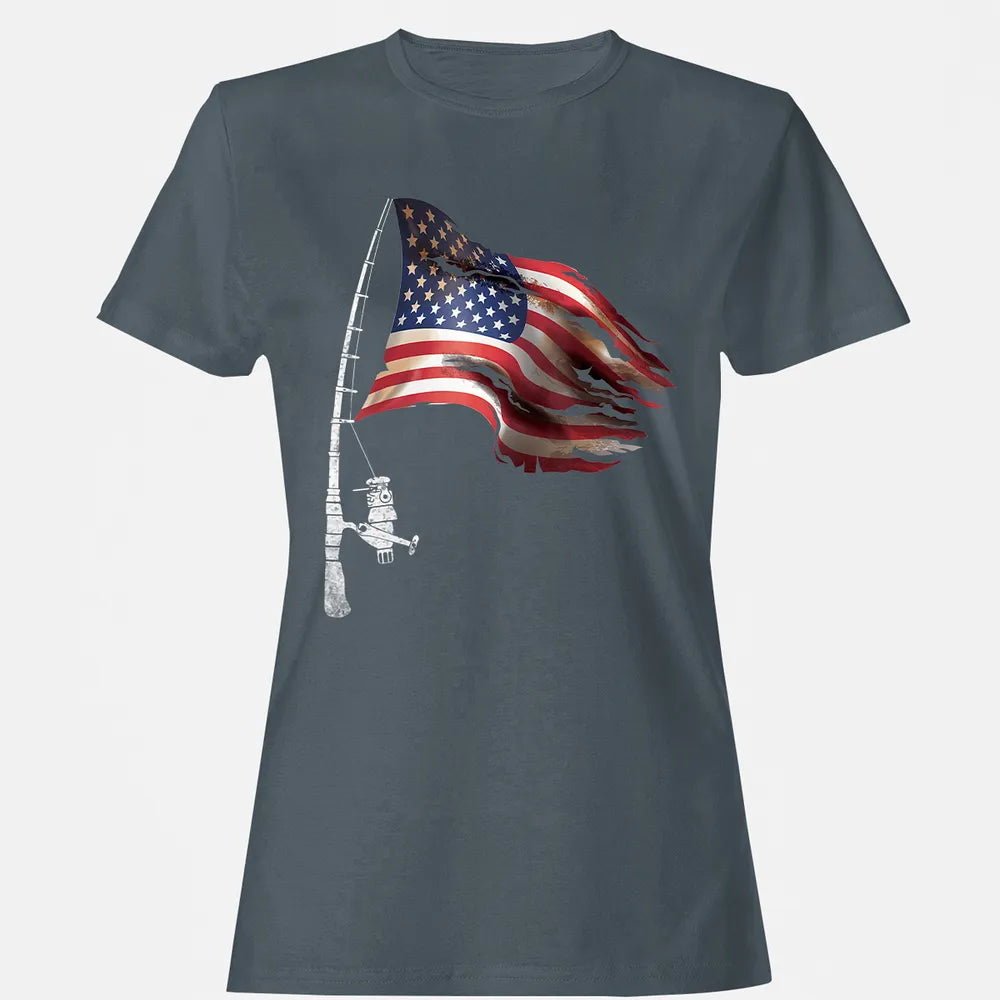 Fishing American Flag Fisherman Patriotic day 4th of July Women's T-shirt