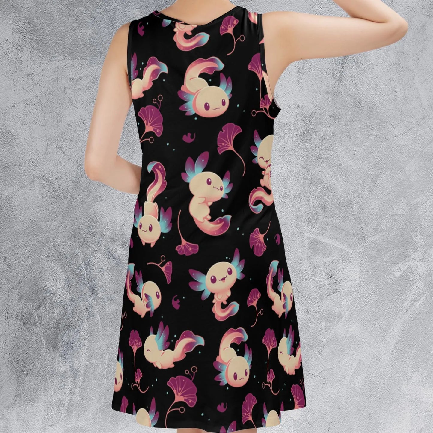 Axolotl Wonders Cute Salamanders Pattern Sleeveless Dress