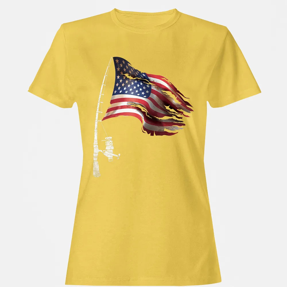 Fishing American Flag Fisherman Patriotic day 4th of July Women's T-shirt