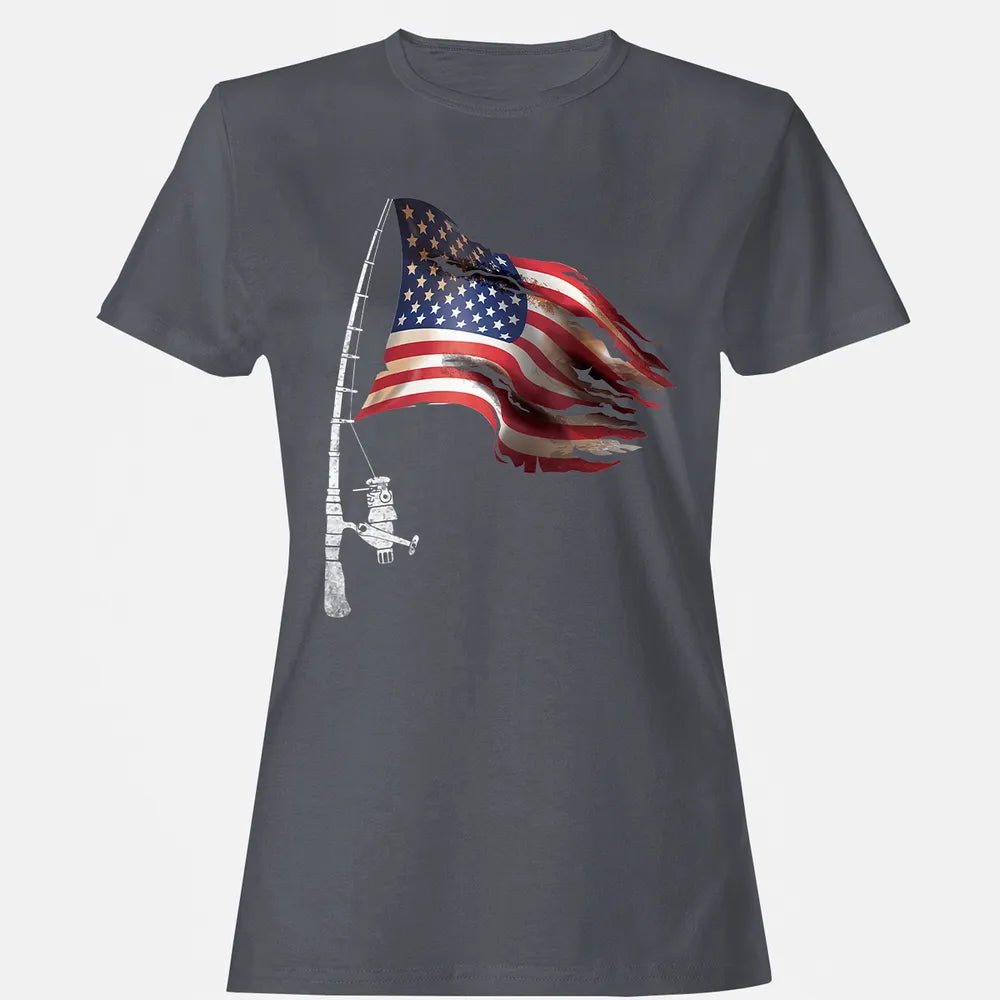 Fishing American Flag Fisherman Patriotic day 4th of July Women's T-shirt