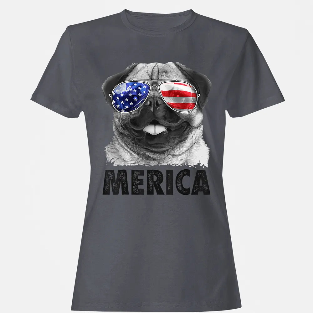 Pug 4th of July s Merica Men Women USA American Flag Women's T-shirt