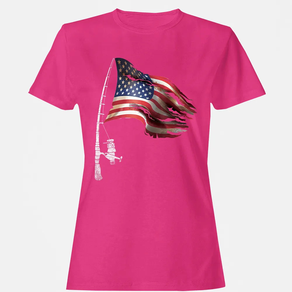 Fishing American Flag Fisherman Patriotic day 4th of July Women's T-shirt