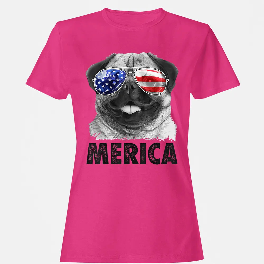 Pug 4th of July s Merica Men Women USA American Flag Women's T-shirt