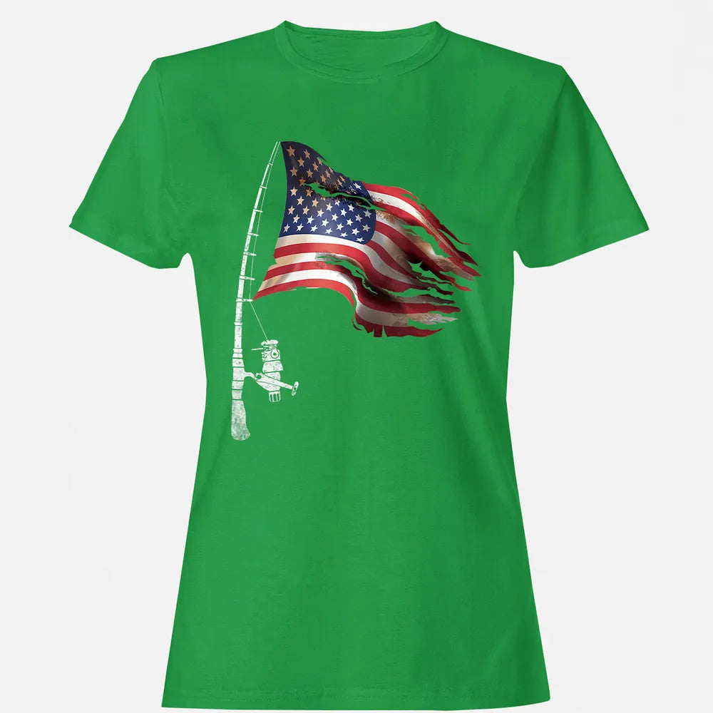 Fishing American Flag Fisherman Patriotic day 4th of July Women's T-shirt