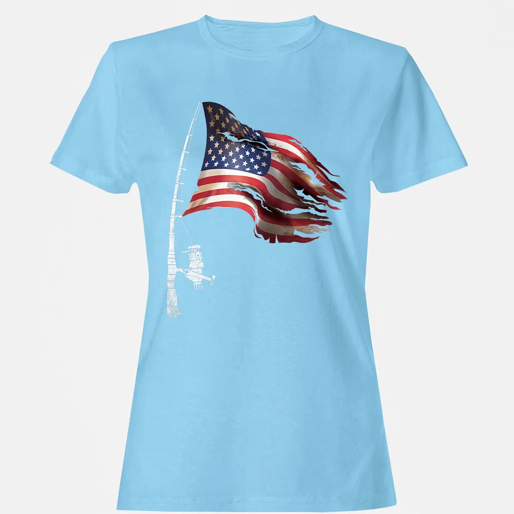 Fishing American Flag Fisherman Patriotic day 4th of July Women's T-shirt