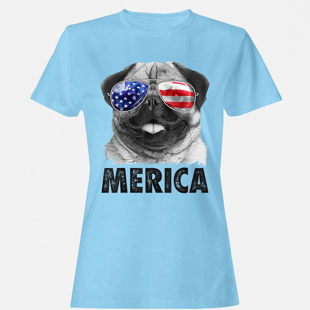 Pug 4th of July s Merica Men Women USA American Flag Women's T-shirt