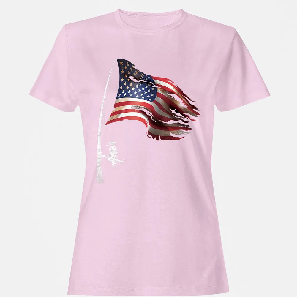 Fishing American Flag Fisherman Patriotic day 4th of July Women's T-shirt