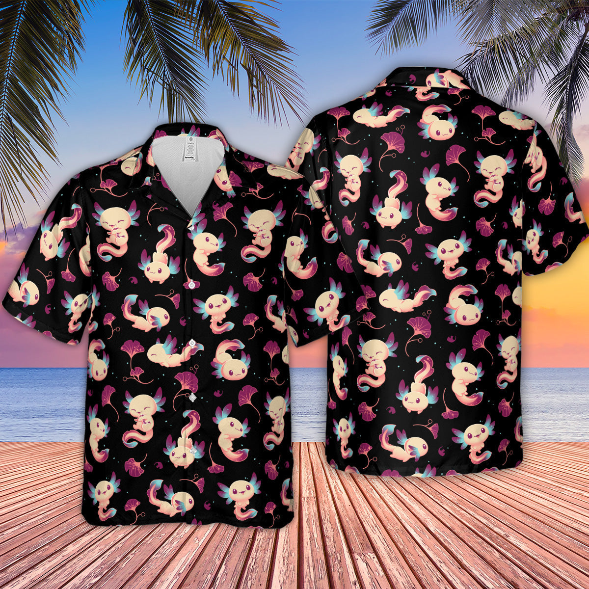 Axolotl Wonders Cute Salamanders Pattern Hawaiian Shirt