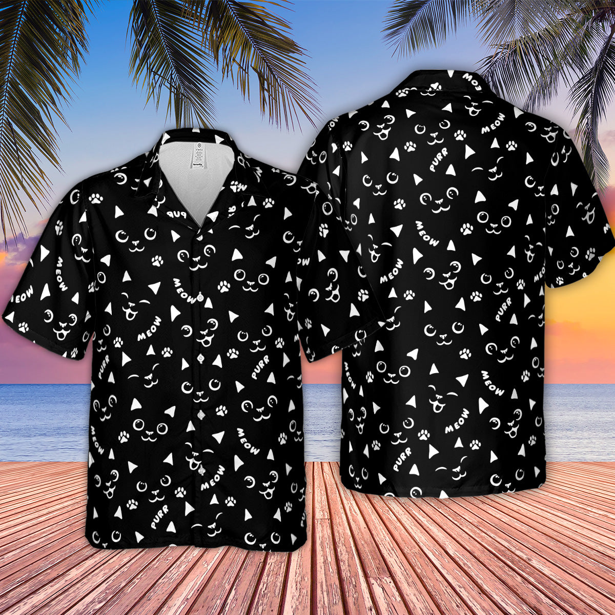 Black Cats Pattern Hawaiian Shirt